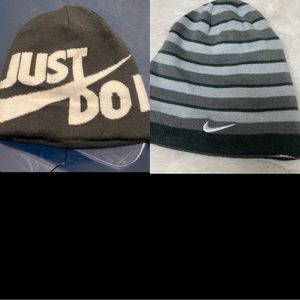 * NIKE Just Do It logo reversible youth acrylic beanie stripes